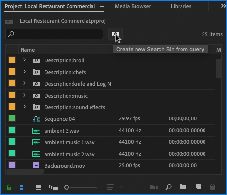 Uso del ShareBrowser Panel con bins de búsqueda en Premiere Pro