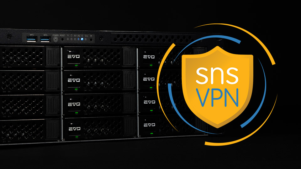 16 Bay EVO shared storage media server with SNS Cloud VPN logo