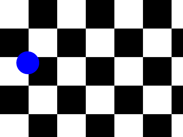 blue dot on a black and white checkered background