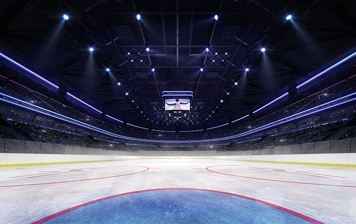 View from goal on ice hockey rink
