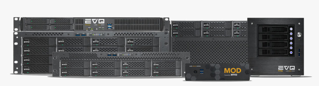 EVO shared storage servers in 16 Bay, 8 Bay, 4 Bay, and MOD models