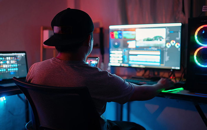 Video editor at workstation