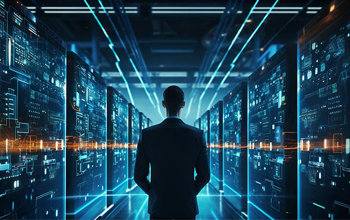 Businessman in server room